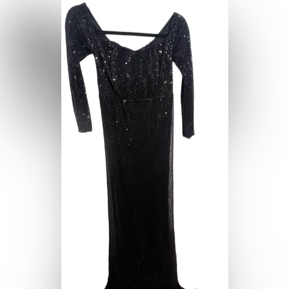 Black Long Sleeve Plunge Dress